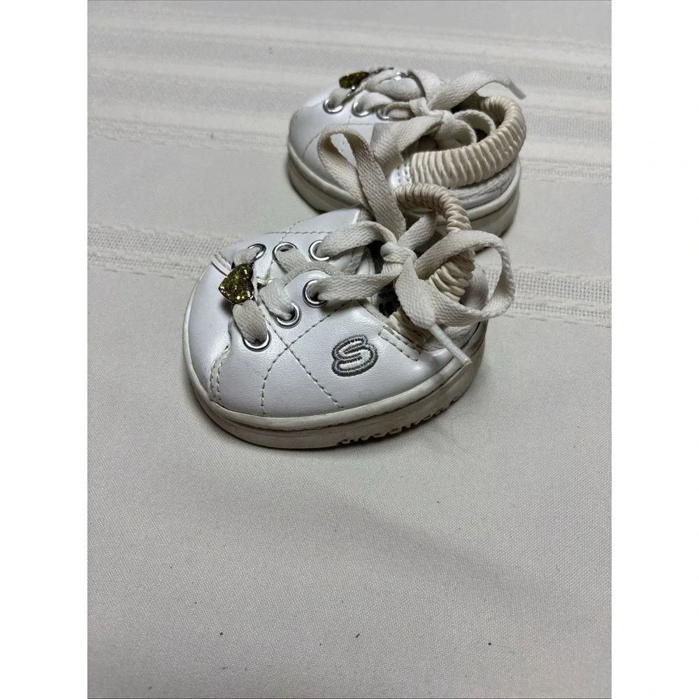 Build-A-Bear Tennis Shoes Sneakers White Gold Hearts Clothing Accessories BABW